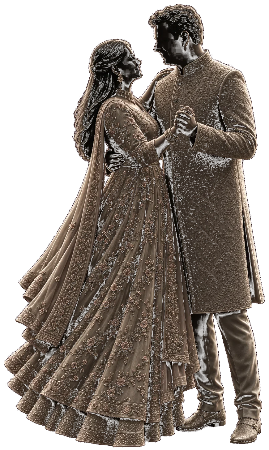 Artistic silhouettes of the couple sharing a dance